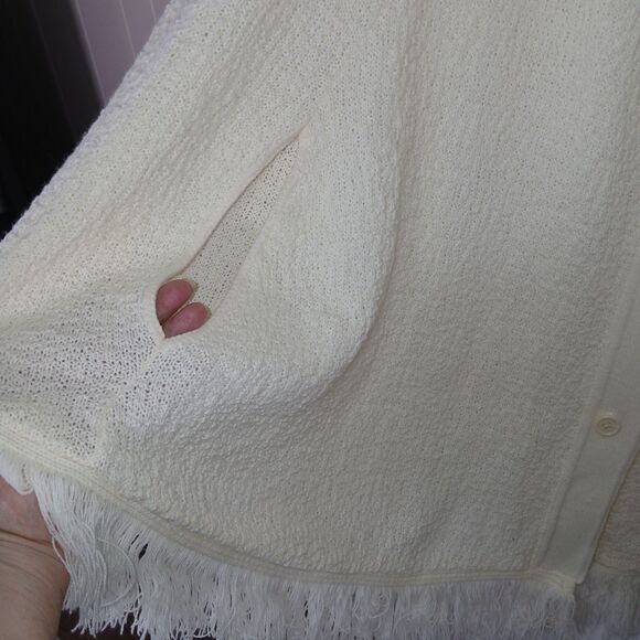 Anthony Richards Ivory Knit Cape Cardigan Sweater with Fringe, Size X Feminine - Picture 6 of 11